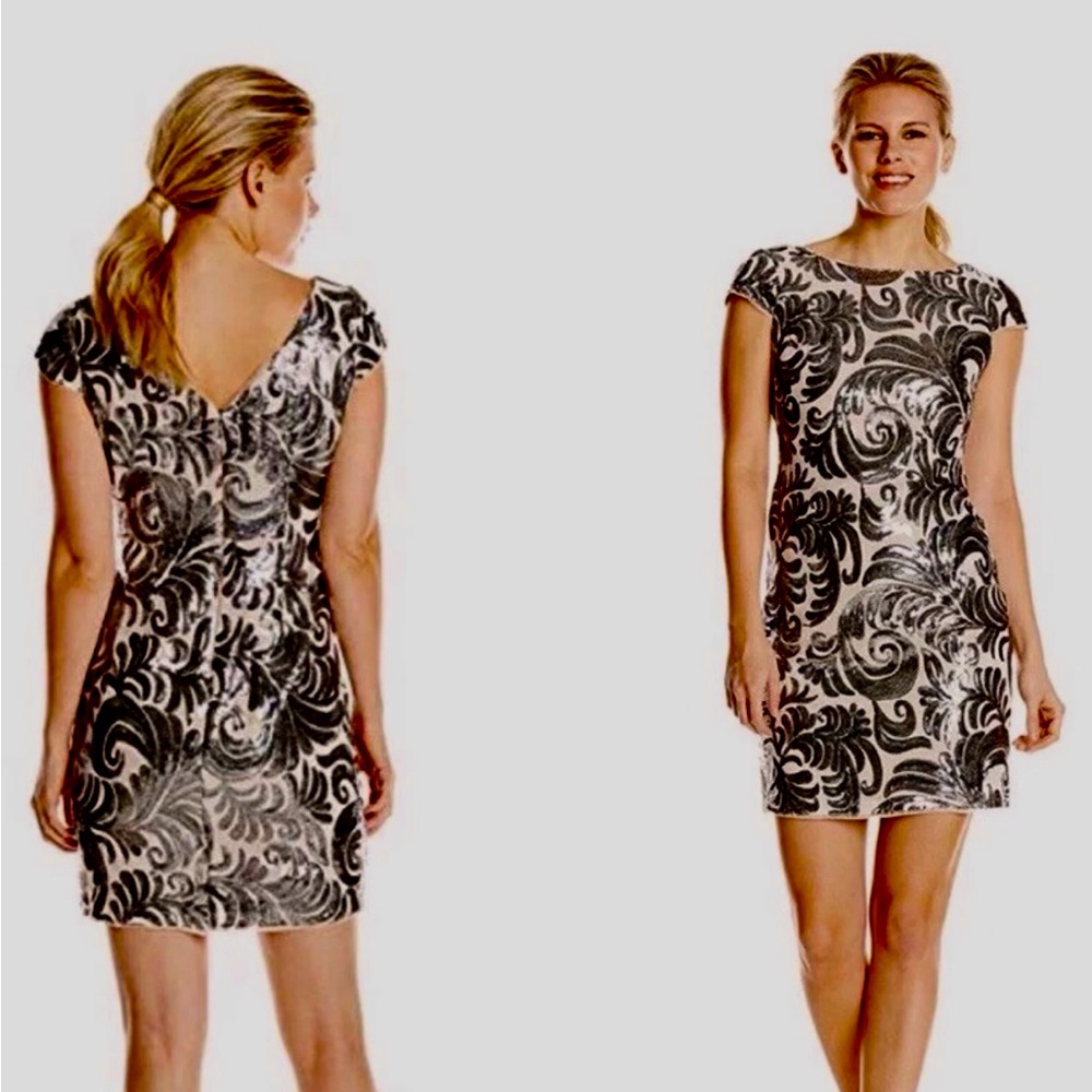 Adrianna Papell Sequined Patterned Cap Sleeve Dress